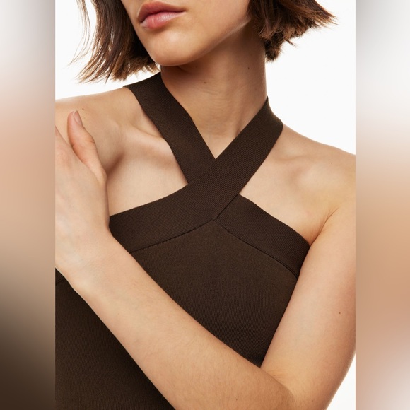 Brown criss cross babaton sculpt knit top - Picture 2 of 5